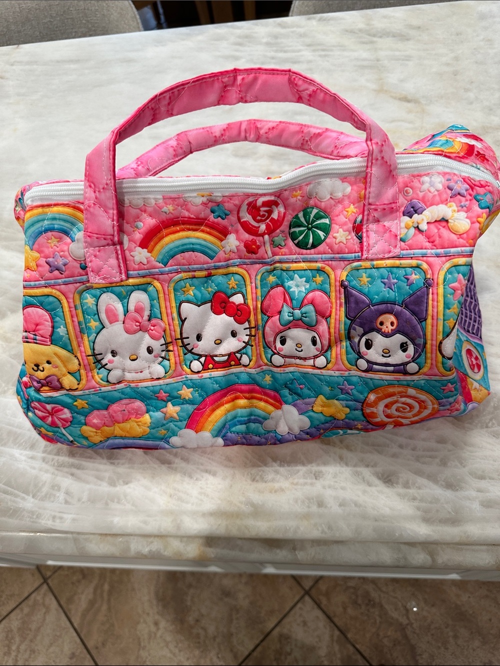 Hello Kitty Rainbow Quilted Pink Kids Zippered Duffle Bag